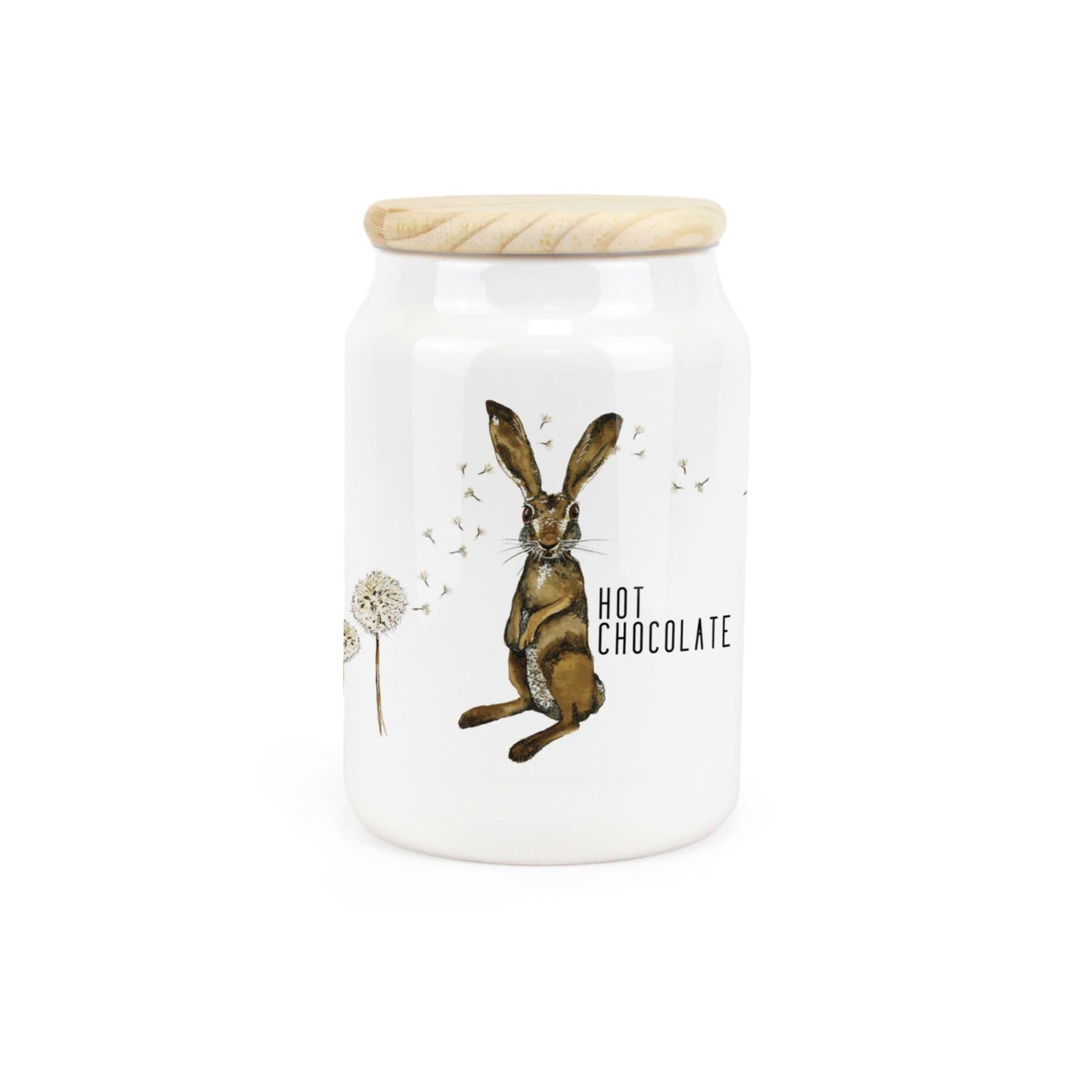 Ceramic Tapered Hare & Dandelions Canister - Hot Chocolate Storage Container