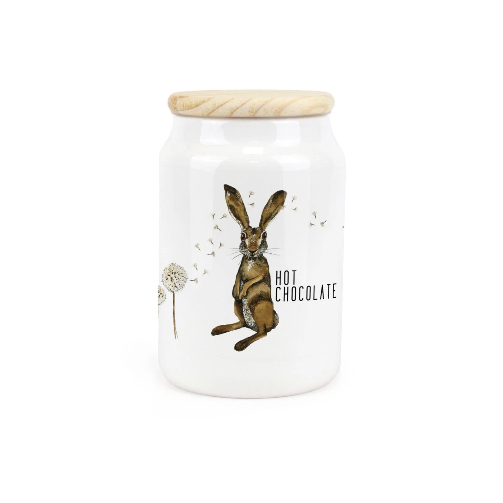 Ceramic Tapered Hare & Dandelions Canister - Hot Chocolate Storage Container