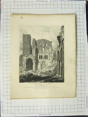 Original alter antiker Druck 1813 Lindisfarne Kirche Durham Rawle Westall 19.