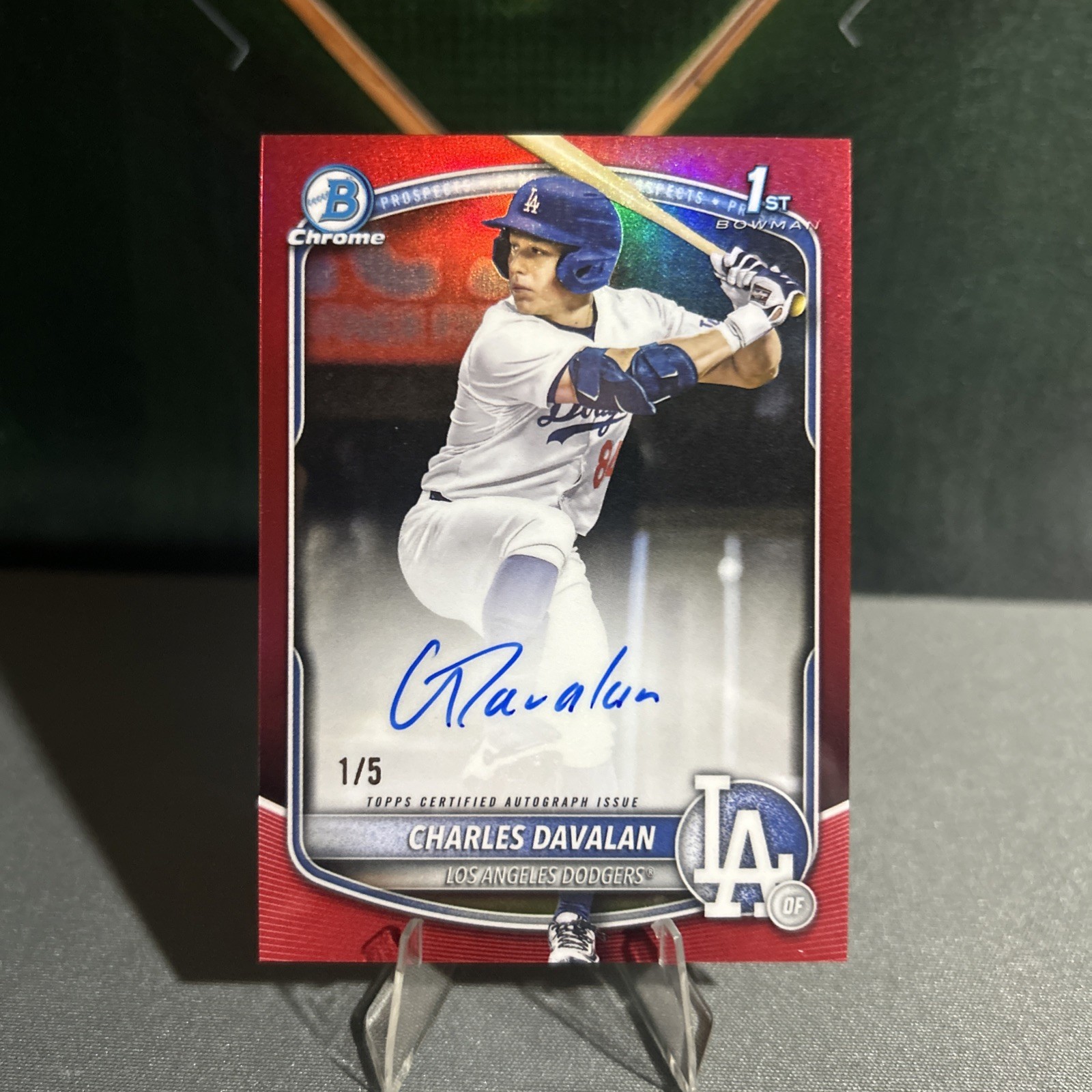 2025 Bowman Draft Chrome Charles Davalan Chrome 1st True Red Refractor Auto /5