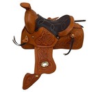Vintage Artisan Miniature Tooled Leather Saddle 9”