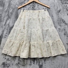 Vintage Homemade Skirt Womens S Cream Pink Blue Floral Tiered A-Line Knee Length