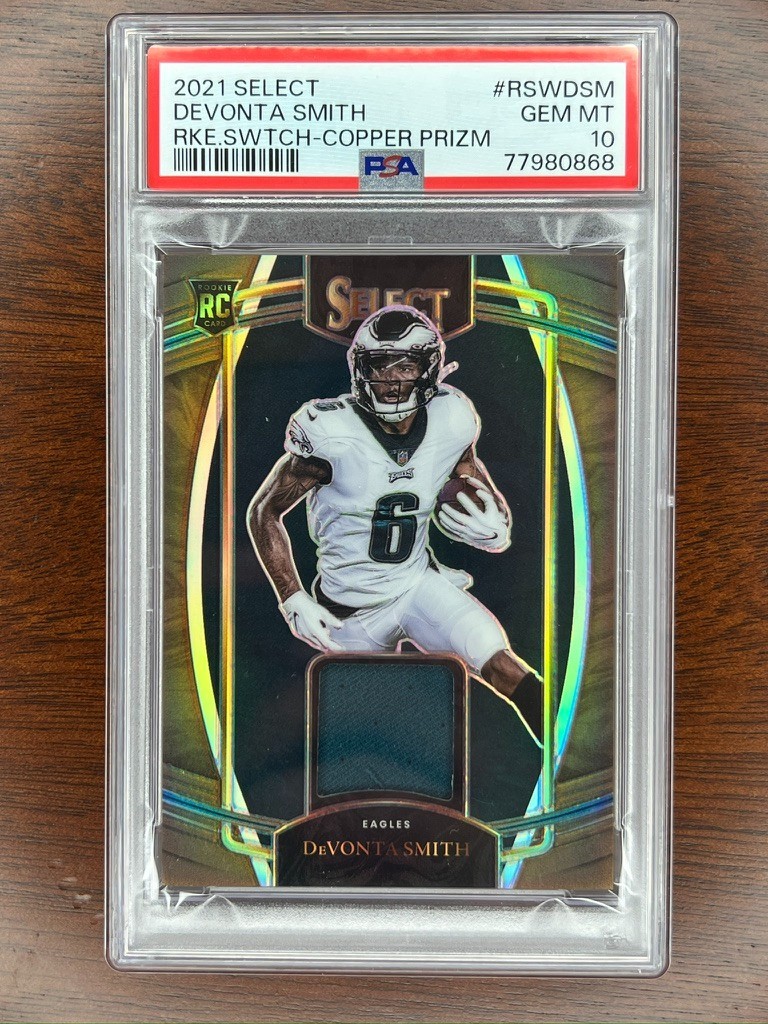 DeVonta Smith Panini Select Rookie Swatches #RSWDSM Copper Prizm