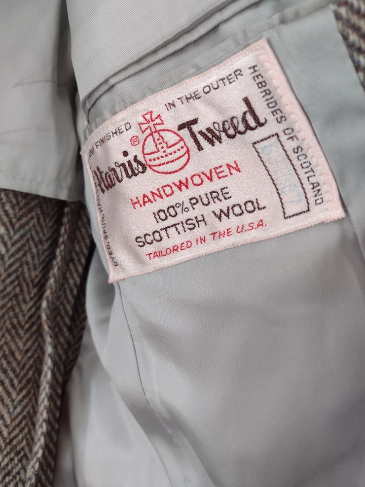 Blazer Harris Tweed Vintage Años 80 Saks 611 100% Lana 36-38 Botones Tejido Cesta Foto 4 de 4