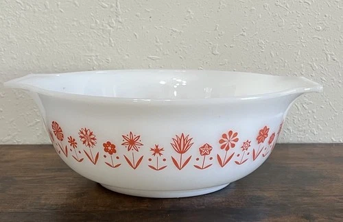 Vintage Glasbake J-2357 Spring Garden Salad Dish / Mixing Bowl