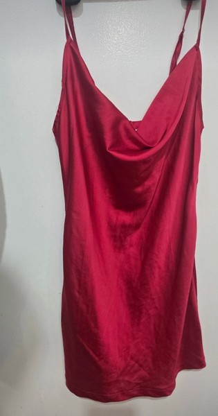 Beginning Boutique Red Satin Cowl Neck Mini Slip Dress Strappy Sleeveless XS