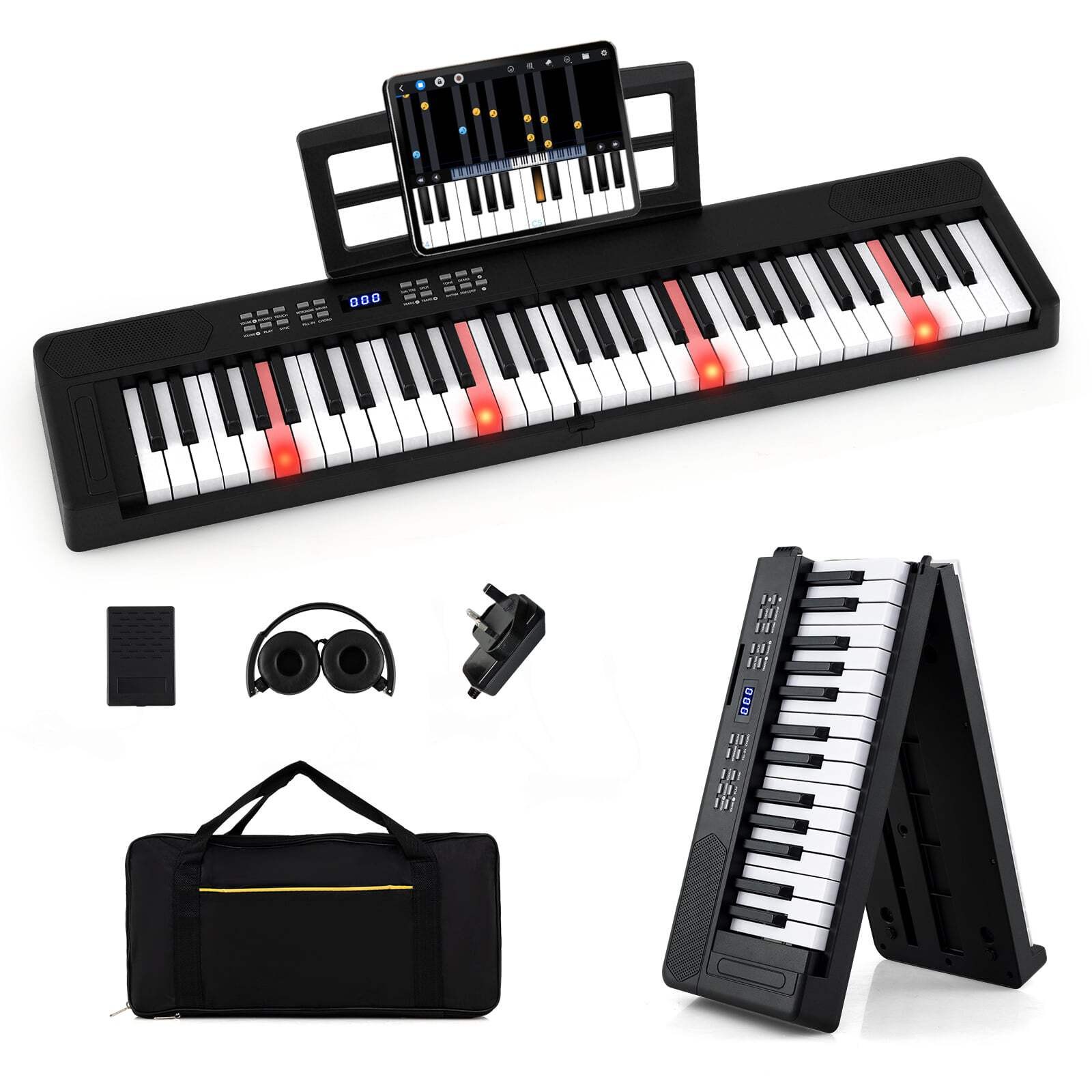 Tastiera Pianoforte Pieghevole 61 Tasti Full Size Tastiera Elettronica con MIDI e Split