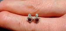 9ct White Gold Genuine Garnet And Diamond Heart Design Stud Earrings Pretty