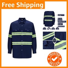 Class 3 Hi Vis Button Up Safety Work Shirts for Men Reflective