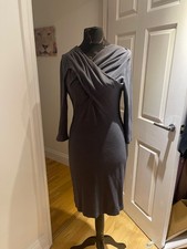 Calvin Klein Charcoal Grey Cross-Front Sheath Dress - US 8 / UK 12 - Long Sleeve