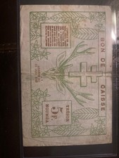 1943 French New Caledonia 5 Francs - P-58 (single Printing) Tresorerie De Noumea