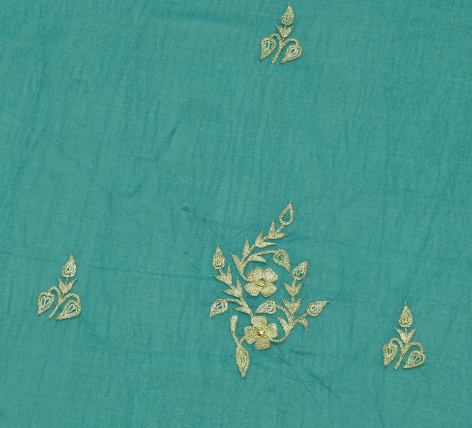 Sushila Vintage Verde Sari Remanente Mezcla Chatarra Tela Bordada Georgette Foto 2 de 4