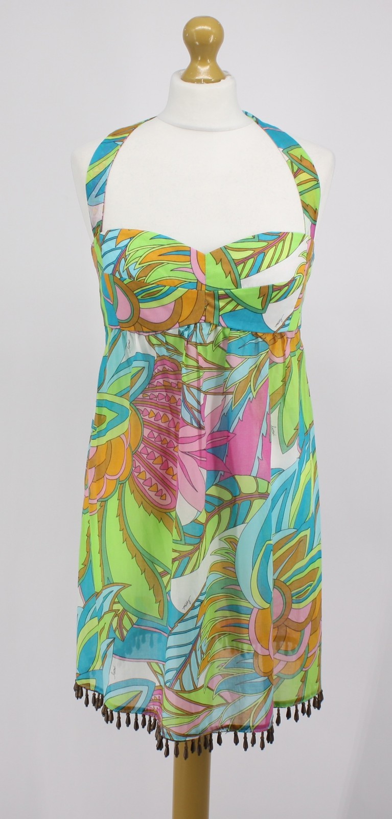 MILLY WOMENS DRESS HALTER FLORAL PRINTED SHORT SUMMER UK L RRP £295 EG