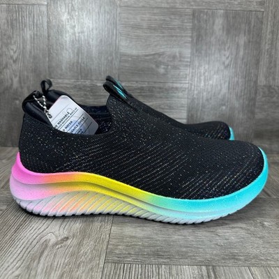Skechers Slip-On Sneakers Kids Size 13 Rainbow Ombre Sparkly Black NEW