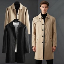 Mens Trench Coat Single Breasted Windbreaker Jacket Classic Lapel Overcoat Gifts