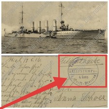 ​Foto AK SMS Breslau Marine-Feldpost Briefstempel 1. Werft-Division Kiel 1916 WK
