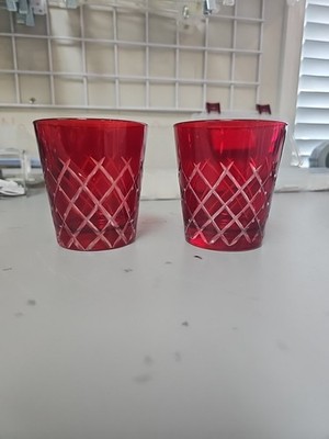 Bohemia Czech Ruby Red Cut to Clear Lattice Pattern Old-Fashioned Glass Whiskey
