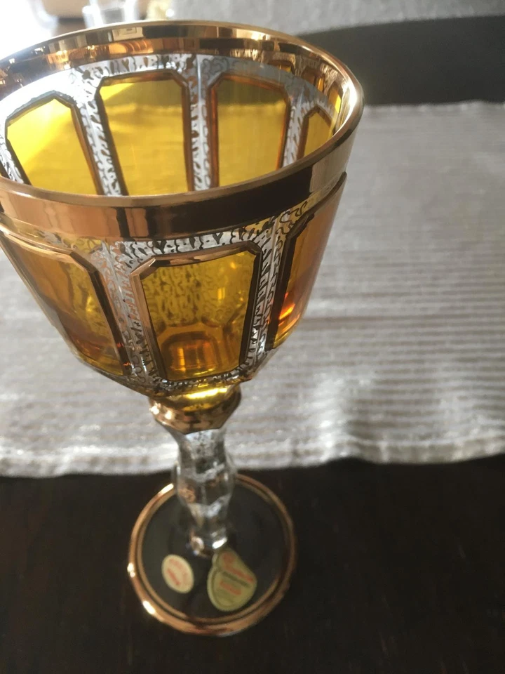 Bleikristall Überfang Glas Weinrömer 24 Karat Golddekor handbemalt Joska Waldgl. - Bild 4 von 4