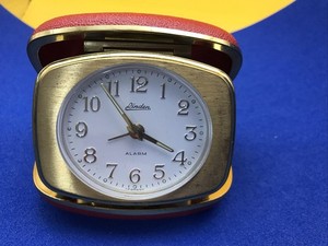 VTG Linden Germany Travel Alarm Clock Red Leather Case Wind Up/Made in German