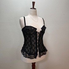 Vintage Frederick's of Hollywood Sheer Black Lace Burlesque Bustier Corset Set