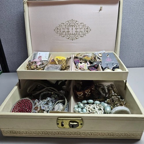 Vintage Jewelry Lot & More in  Jewelry Box with Key Costume, Silver Ring