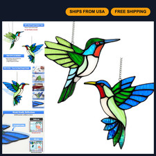 2 Pcs Stained Glass Hummingbird Suncatchers - Colorful Window Decor, Gifts for H