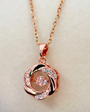 Fifth Ave Rose Gold Rhinestone Rain Drop Swirl Pendant Necklace