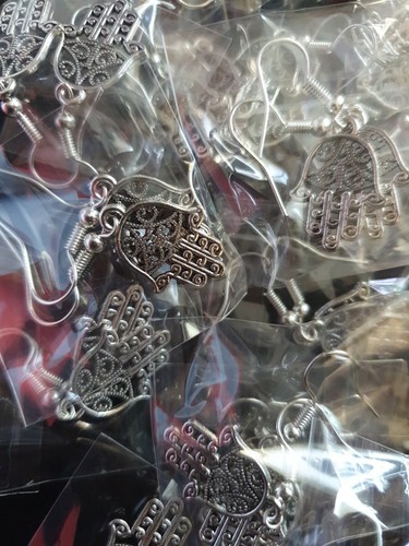 Ladies Hamsa Hand Hook Earrings Hand Of Fatima / Miriam Luck Power Protection - Picture 6 of 6