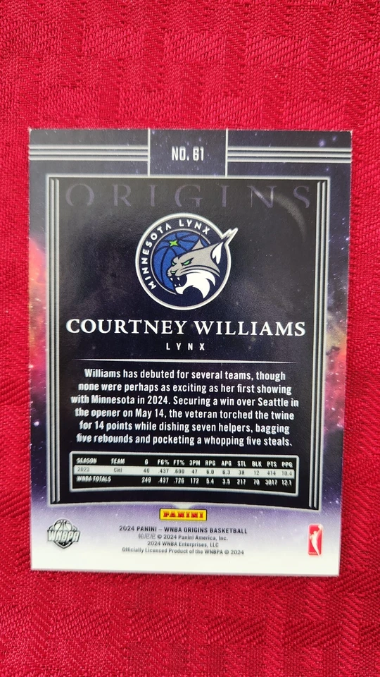 2024 WNBA Origins  #6 Courtney Williams Red Parallel #/99 Lynx SP - Image 2 of 2