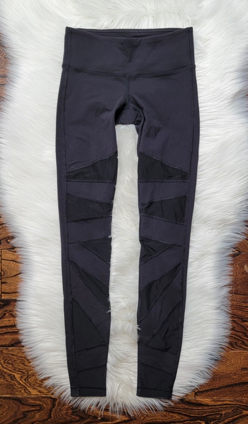 Lululemon High Times Solid Black Mesh Leggings Wo… - image 1