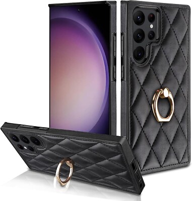 Samsung Galaxy S23 Ultra Handyhülle Schutzhülle Leder Ring Halter Ständer