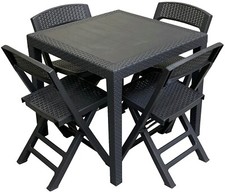 Gartenmöbel Sitzgruppe Terrasse 5-tlg Schwarz Kunststoff Camping Garten Rattan