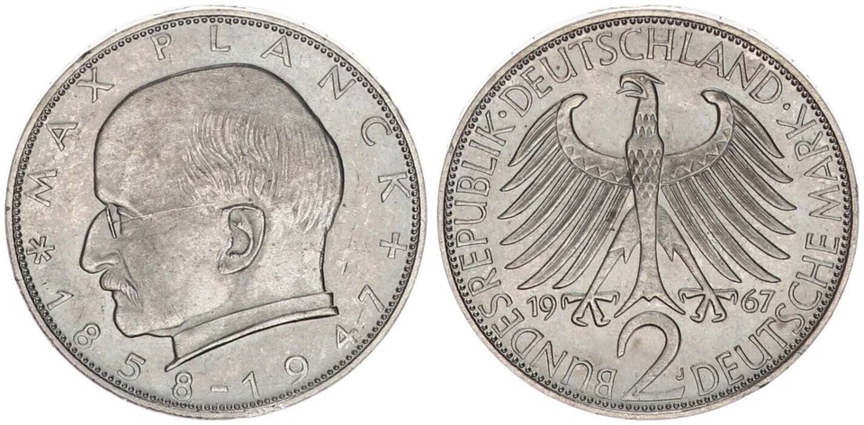 BRD  2 Mark 1967 J  Kursmünze Max Planck prägefrisch 109956 - Bild 1 von 1