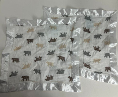 Aden + Anais Bear Necessities Brown And White Satin Muslin Mini Security Blanket