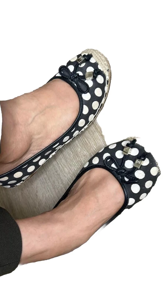 Michael Kors Meg Espadrille Polka Dot Canvas Flats Black White - Image 3 of 4
