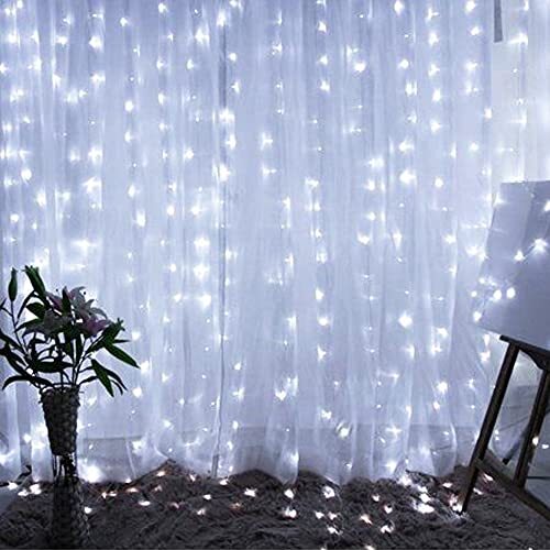 Cadena de luces de cortina, 300 LED 9,8 pies x 9,8 pies 8 modos de iluminación blanco hada - Imagen 1 de 6