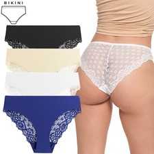 Damen Bikini Slip Höschen Unterwäsche hinten durchsichtig mit Spitze Gr.S/M/L/XL