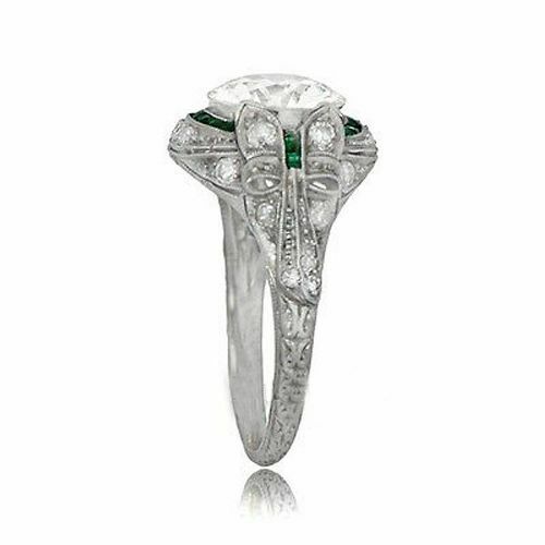 14K White Gold FN 3CT Round Cut Diamond Vintage Art Deco Antique