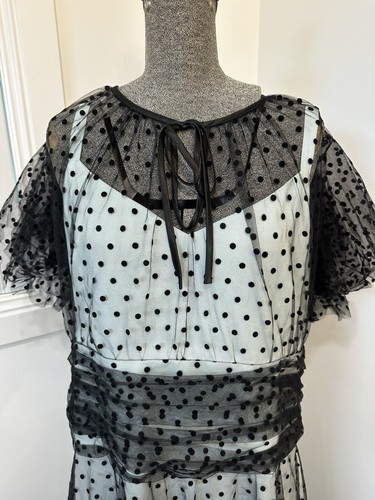 Anthea Crawford Vivian Baby Blue Black Tulle Puff Sleeve Polka Dot Size 16 XL - Picture 7 of 18
