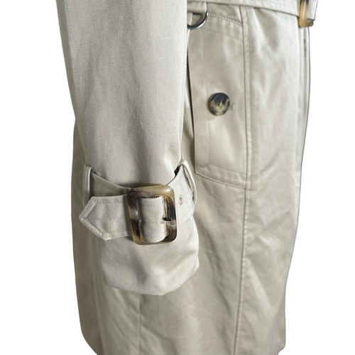 Abrigo de gabardina London Fog para mujer talla 8P beige totalmente forrado azul y blanco a cuadros - Imagen 10 de 19