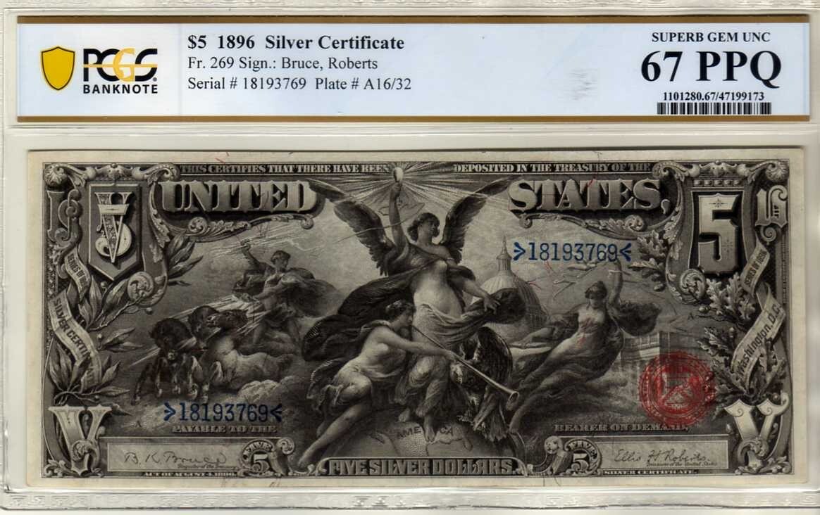Fr.269 $5 1896 Educational Series Silver Certificate PCGS Superb