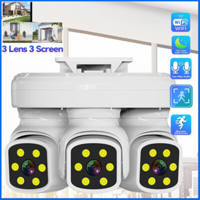 Tri Lens Security Camera 360°View Auto Tracking 2-Way Audio PTZ Surveillance Cam