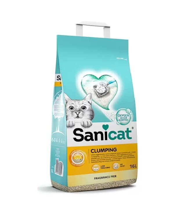 Sanicat Clumping Cat Litter 16L | Unscented Natural Mineral Odour Control