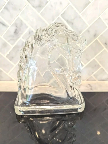 Vintage Art Deco Glass Horse Head Bookend Equestrian Home Decor Statue Figure
