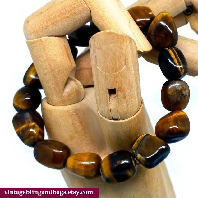24cm 1990s Vintage elasticated Tiger's eye bracelet, 1990s brown