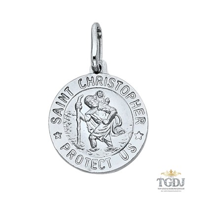 14K white Gold  St. Christopher Religious Pendant,  St. Christopher Religious  