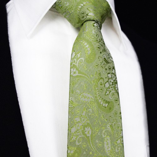 Mens Sage Green Tie Handkerchief Silk Floral Pocket Square Napkin Paisley Hanky - Picture 6 of 8