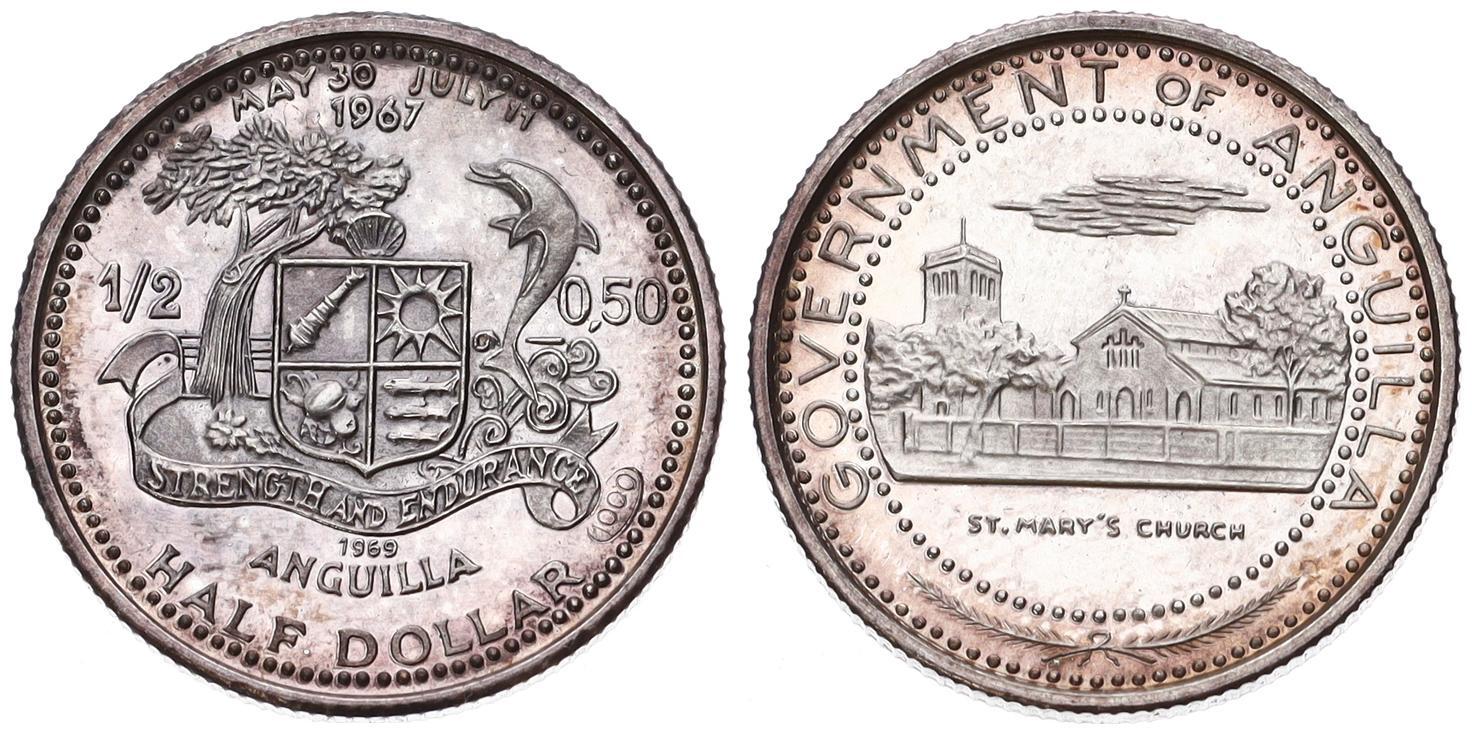 Government Of Anguilla Half Dollar 1/2 1967 1968 Silver eBay