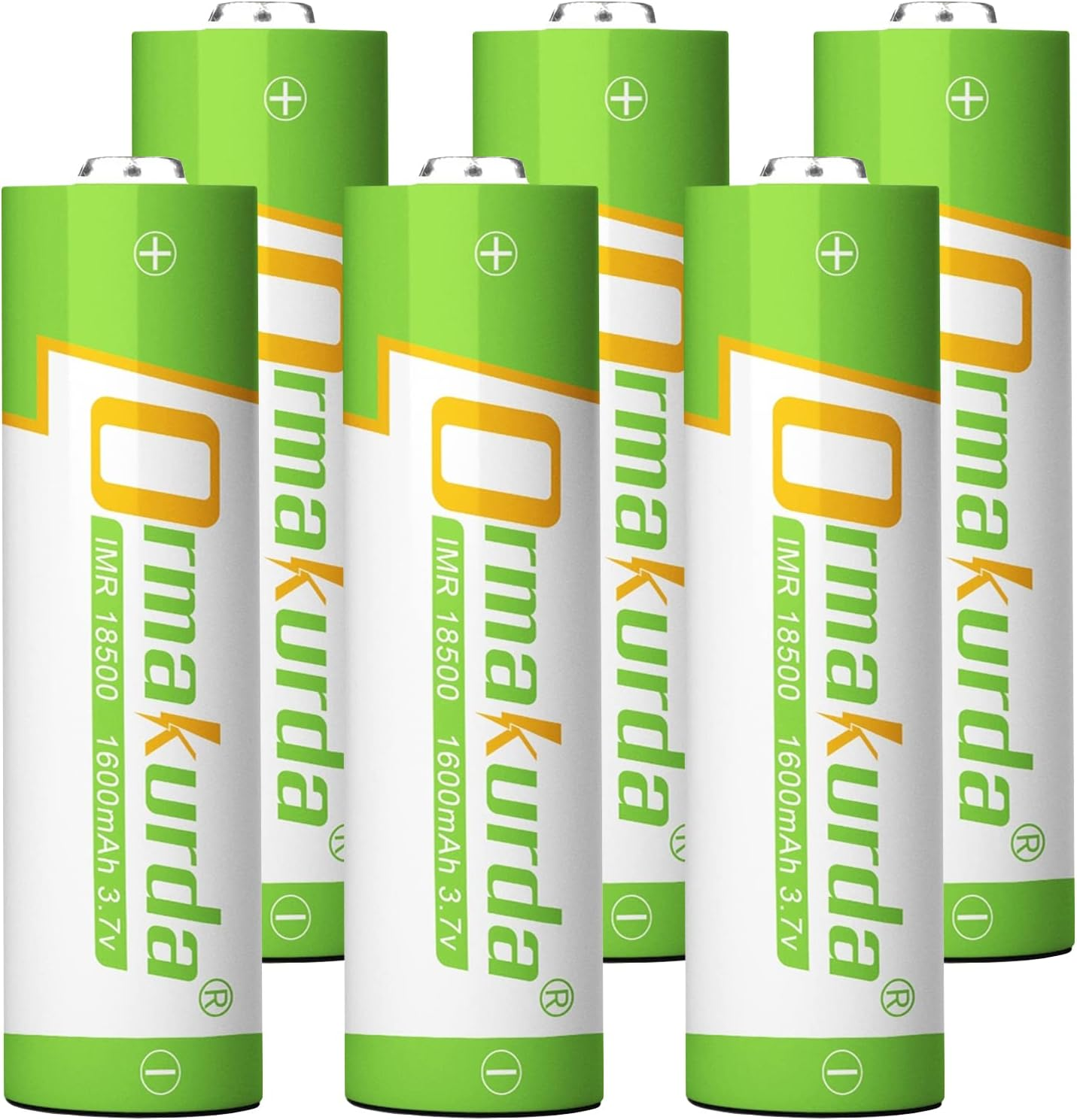 18500 Rechargeable Batteries (6Pack), IMR 18500 1600Mah 3.7V Li-Ion Rechargeable-image