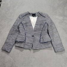 Banana Republic Womens Jacket Blazer 8 Blue Sequin Sprinkled Tweed Peplum